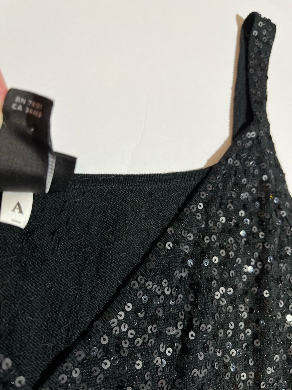 Eileen Fisher Black Sequin Silk Blend Sleeveless Shift Short Dress V Neck Medium - Picture 5 of 10